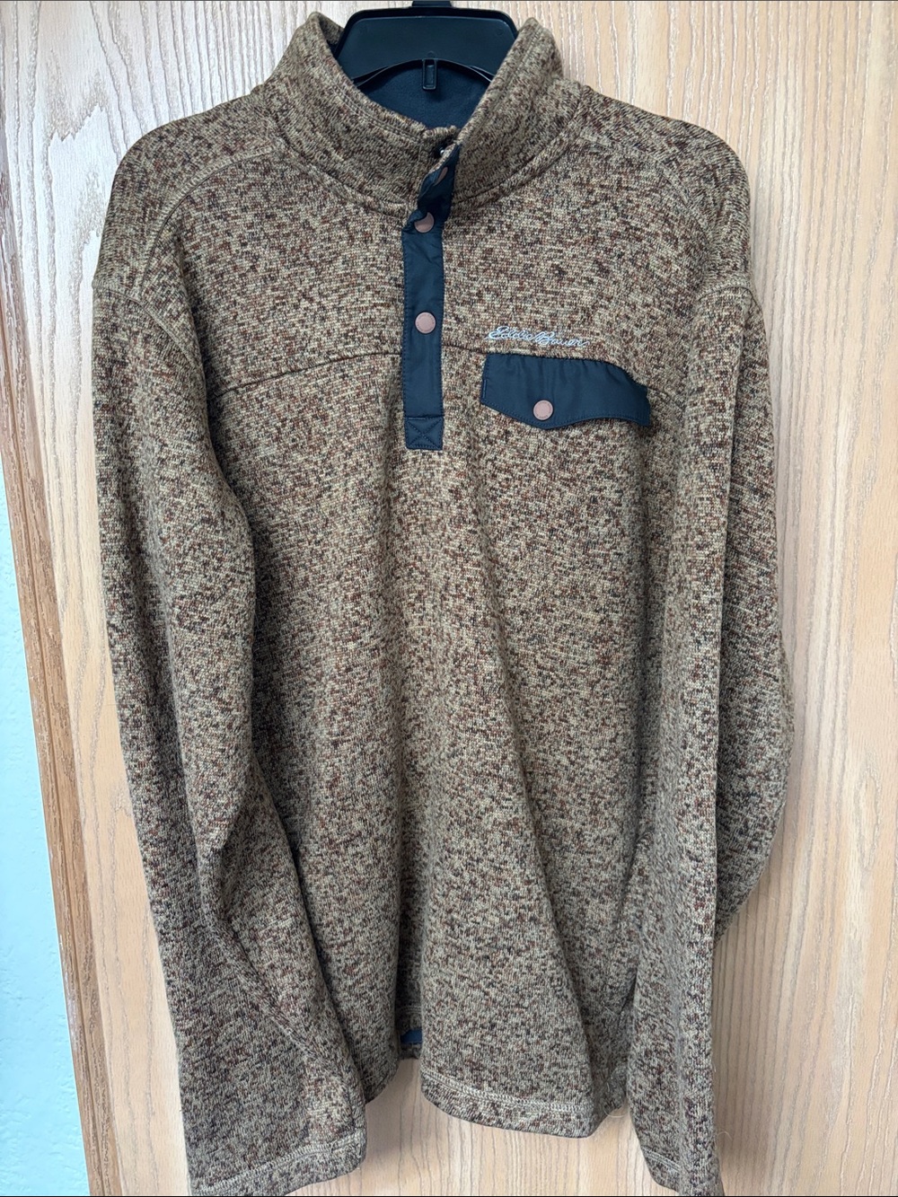 Eddie Bauer Brown Flecked Half-Snap Fleece Pullover with Dark Trim